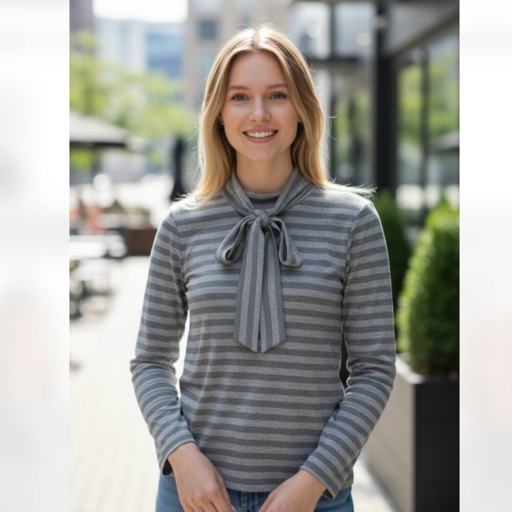 NWT E.L.I Bow Tie Neck Long Sleeve Top